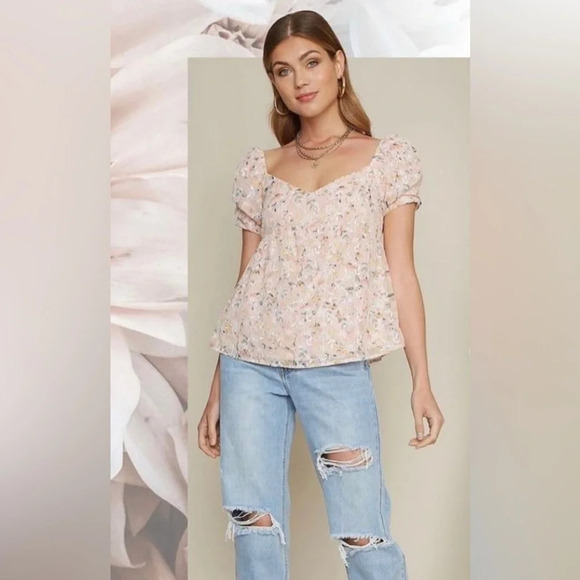Dee Elly Puff Sleeve Peplum Top - Picture 1 of 6